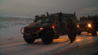 Военная техника 55-й отдельной мотострелковой горлной бригады прибывает на место постоянной дислокации – в Кызыл